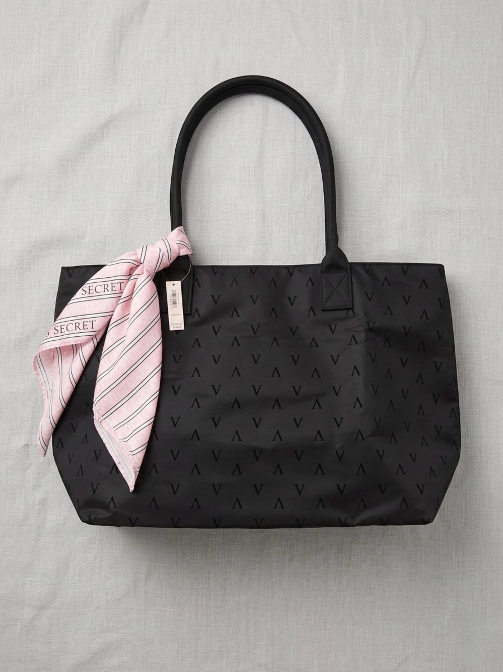 Victoria's Secret Black Tote with Pink Scarf Accent